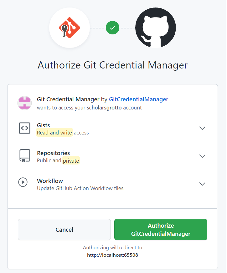 The window asking you to authorize Git Credential Manager