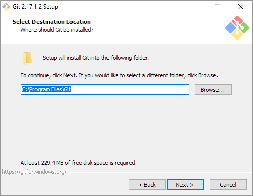 installation folder browser with text window showing folder path