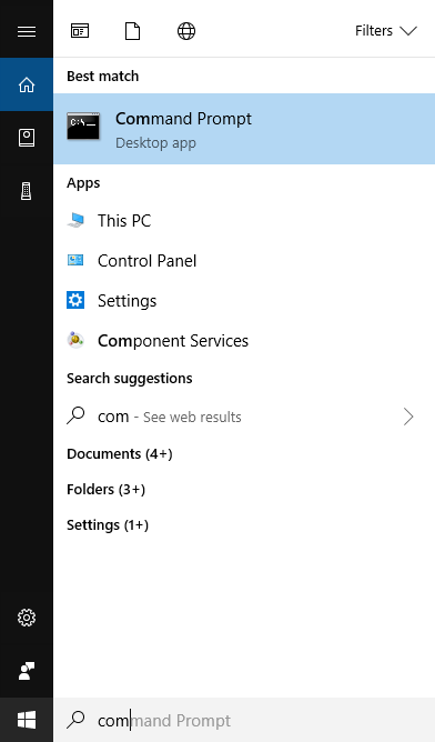 windows search bar with command typed into it