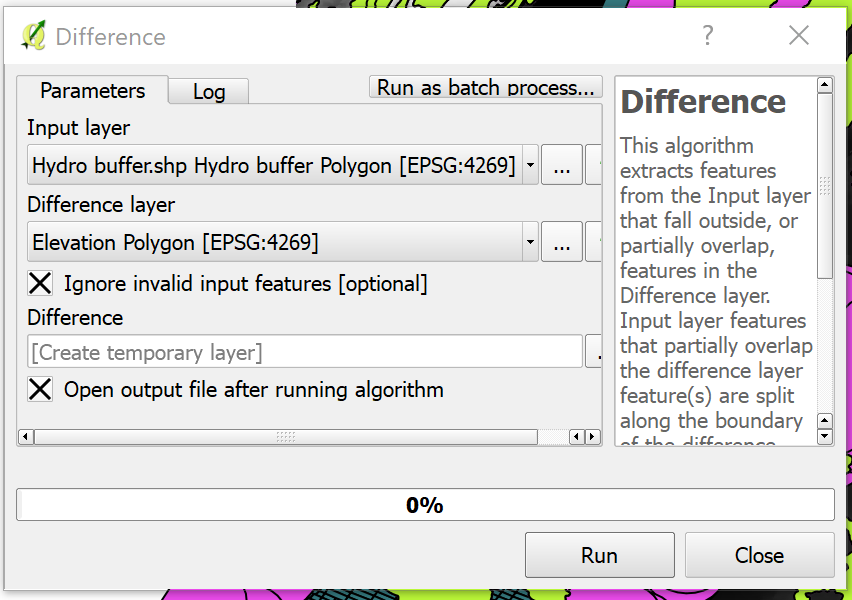 Geoprocessing Tools: Difference Dialog Box