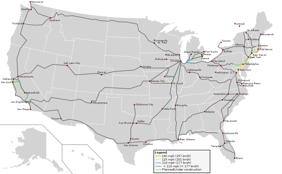 Map of Current Rail Speeds in the United States